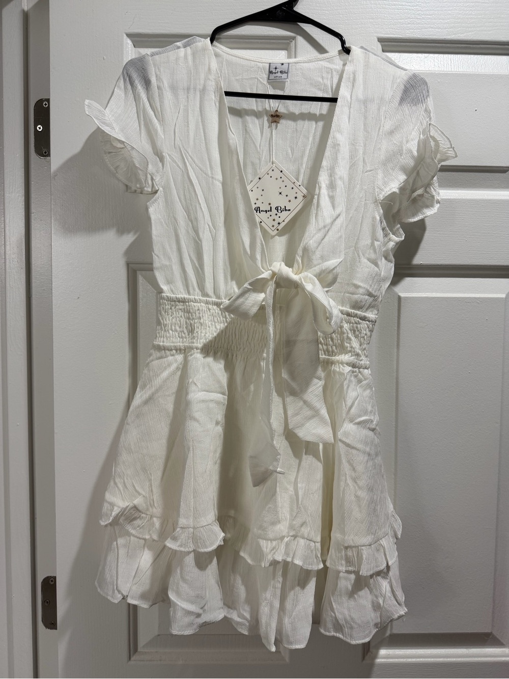 Angel Biba White Tiered Ruffle Mini Dress